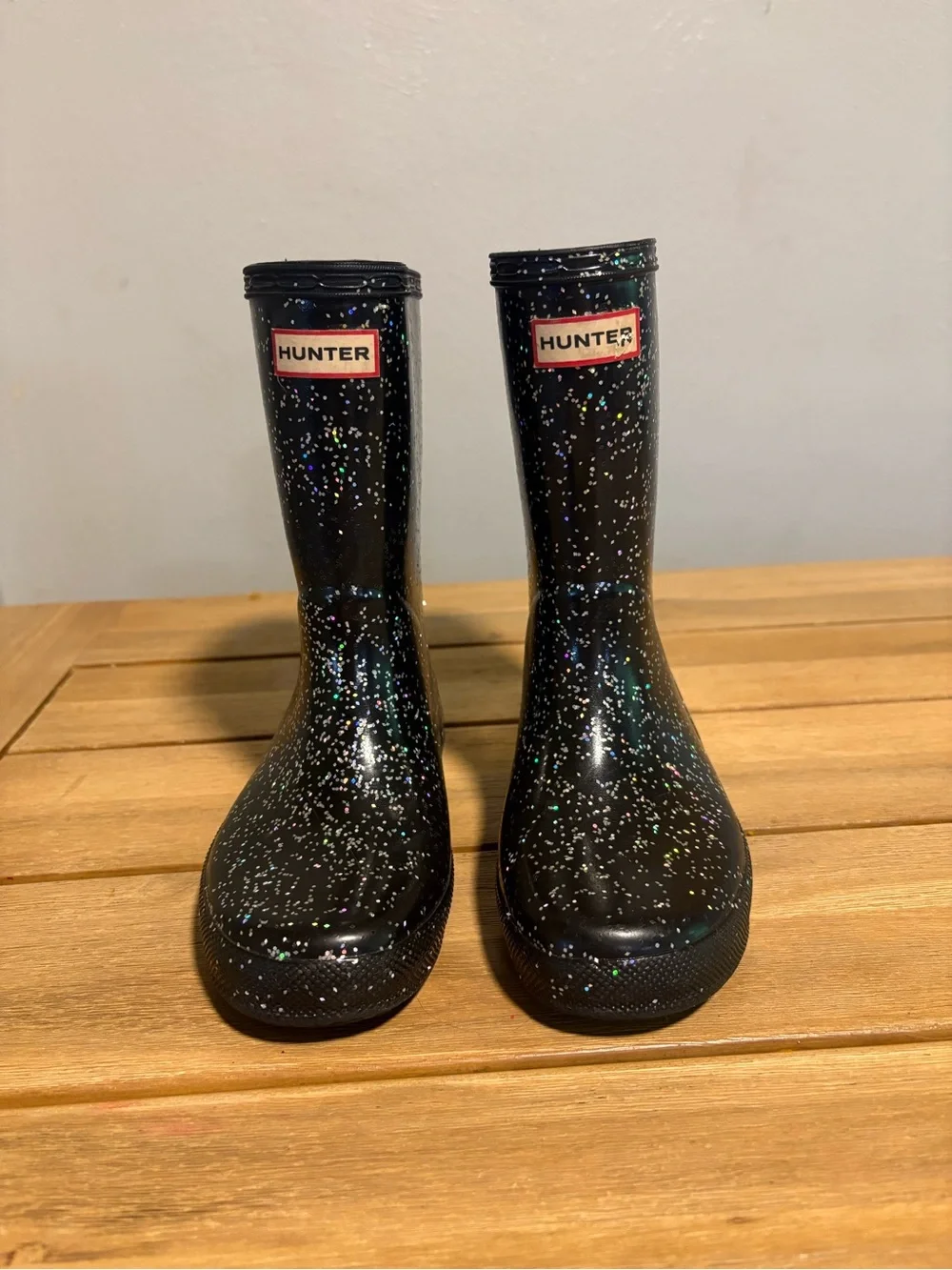Hunter Kids Black Glitter Splash Rain Boots